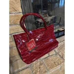 NEW Elizabeth Arden PVC Croc Leather Large Weekender Tote Shoulder Bag Red